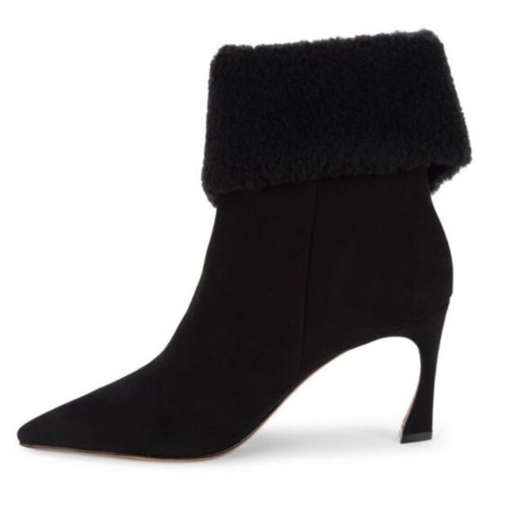 Alexandre Birman Mirabella 85 Curvy Shearling Suede Booties IT 39 / US 8-8.5 Bla - Picture 4 of 16